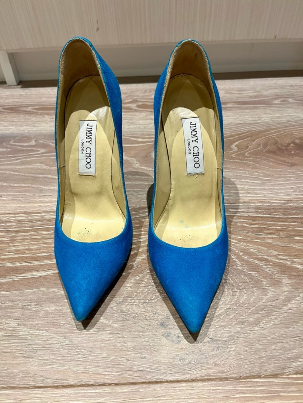 Jimmy Choo Anouk Blue Suede Pointed-Toe Stiletto Pumps